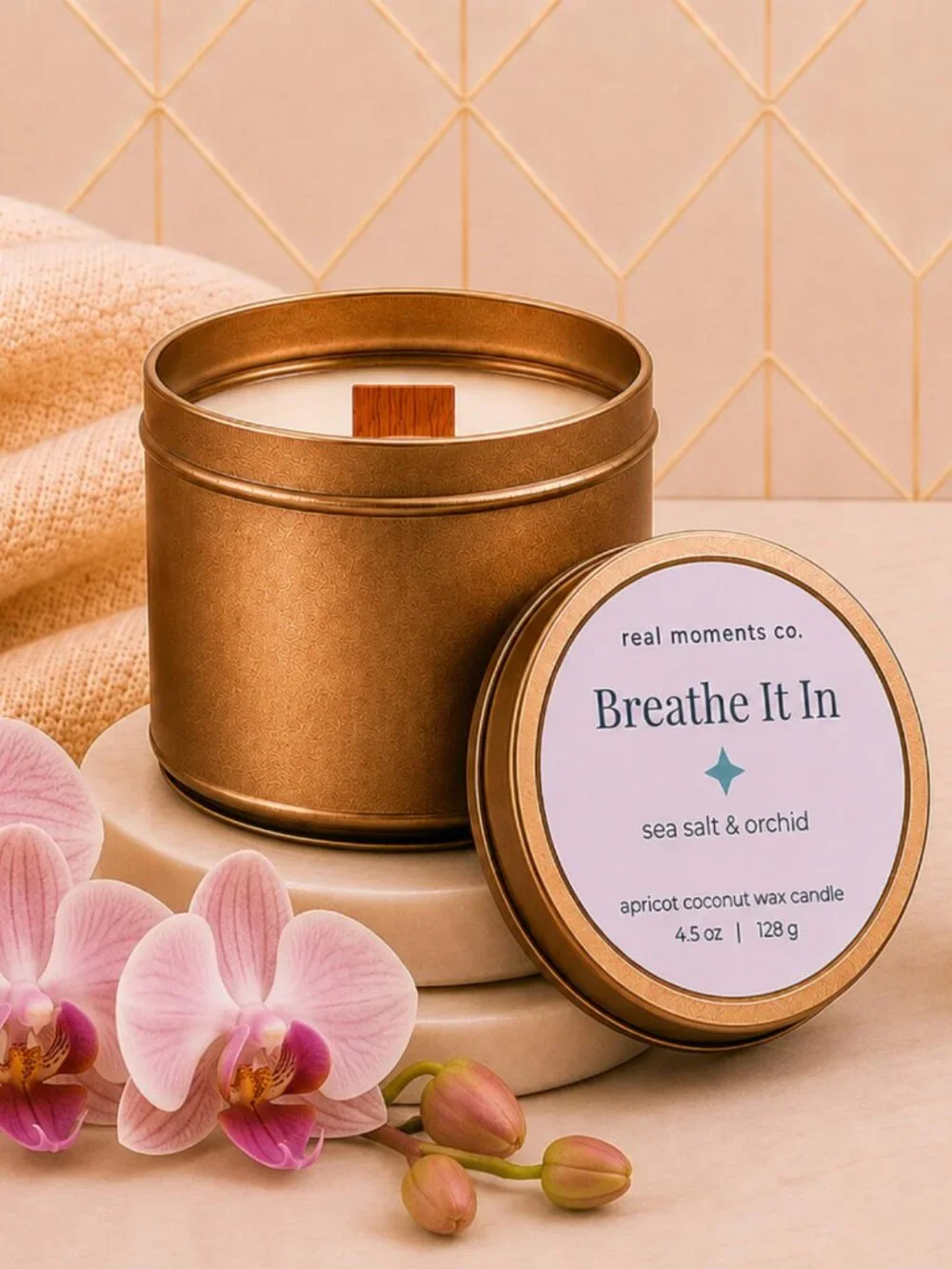 Breathe It In Candle, Sea Salt & Orchid, Self Care Candle Petite Gift Set